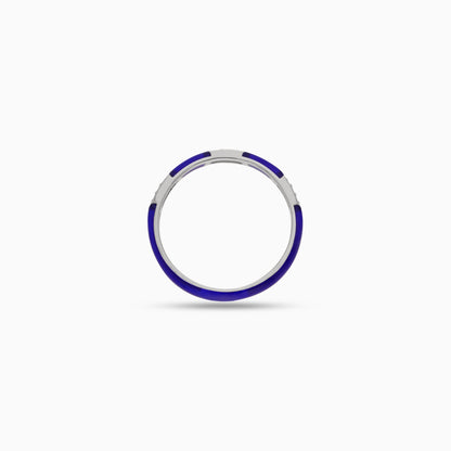 18K White Gold Ring with Diamonds and Blue Ceramic | Alwan Collection