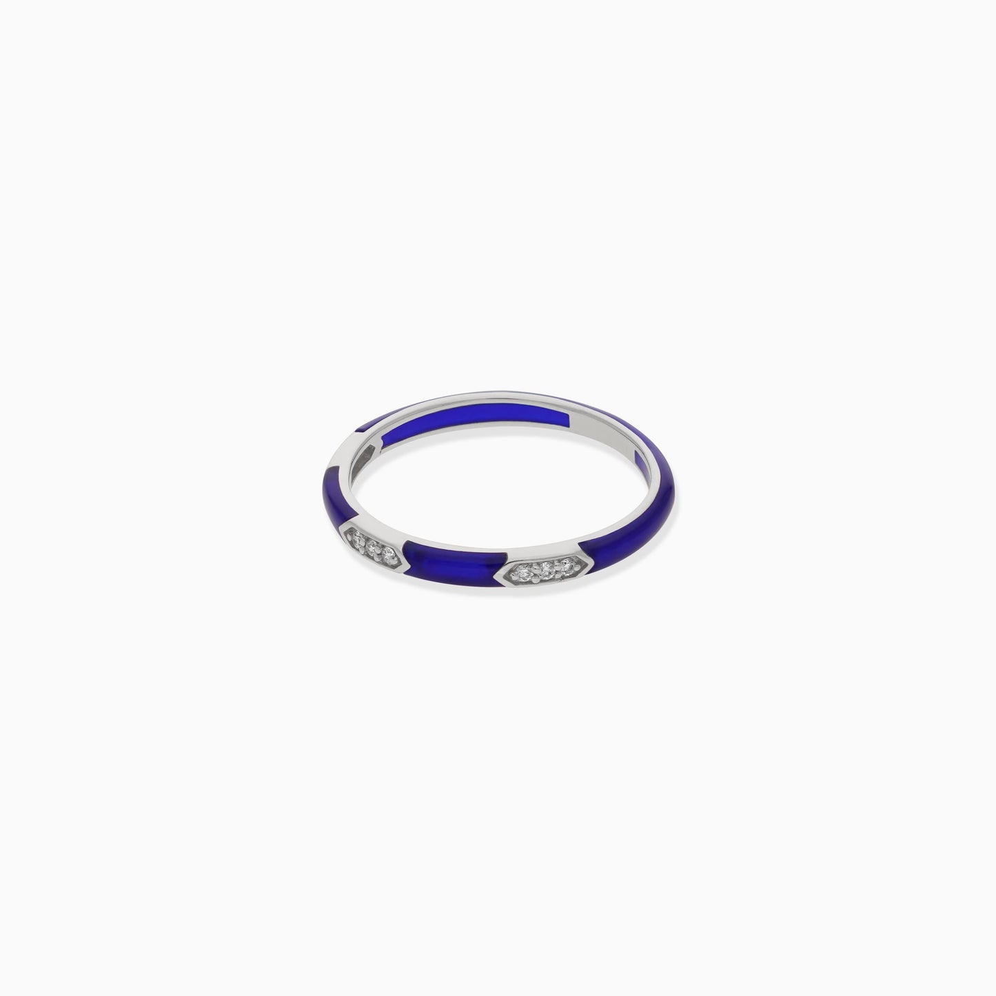18K White Gold Ring with Diamonds and Blue Ceramic | Alwan Collection