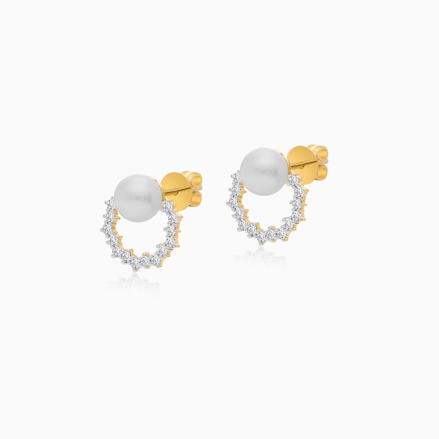 18K Yellow Gold Cultured Pearl and Diamond Stud Earrings