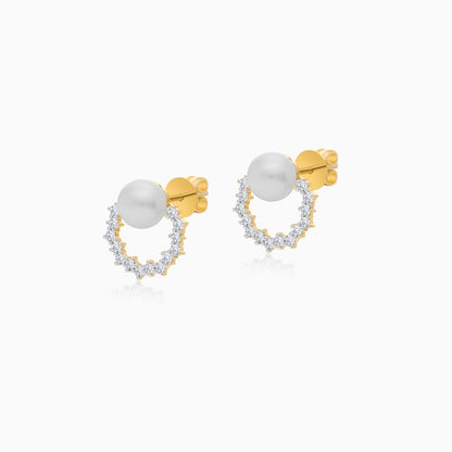 18K Yellow Gold Cultured Pearl and Diamond Stud Earrings