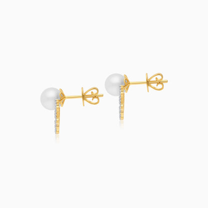 18K Yellow Gold Cultured Pearl and Diamond Stud Earrings