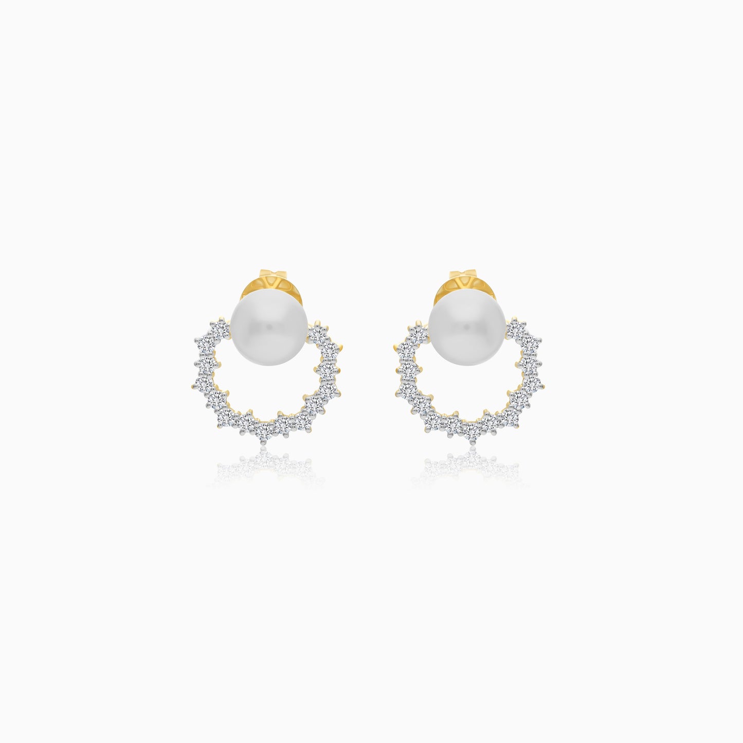 18K Yellow Gold Cultured Pearl and Diamond Stud Earrings