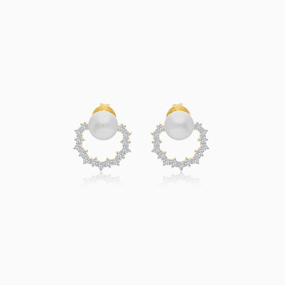 18K Yellow Gold Cultured Pearl and Diamond Stud Earrings