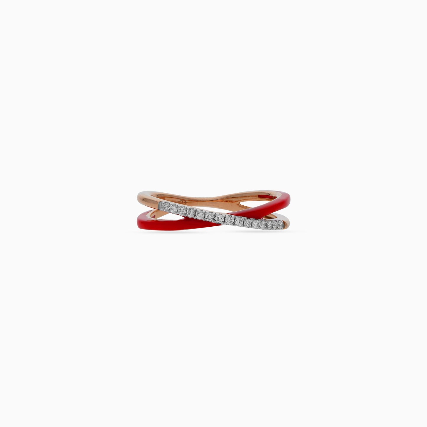 18k Rose Gold Ring with Diamonds and Red Ceramic