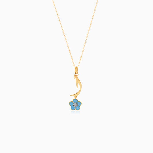 18K Yellow Gold 'Alif' Pendant Necklace for Kids with Turquoise Enamel Flower & Diamond – Horoufi Kids Collection