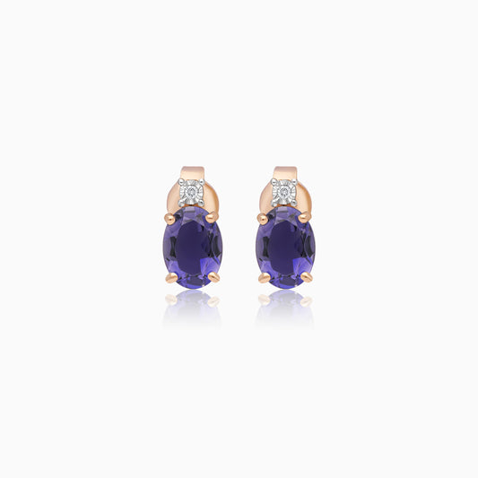 18k rose gold earrings decorated with Iolite gems and Natural Diamond | Colour Classic Collection