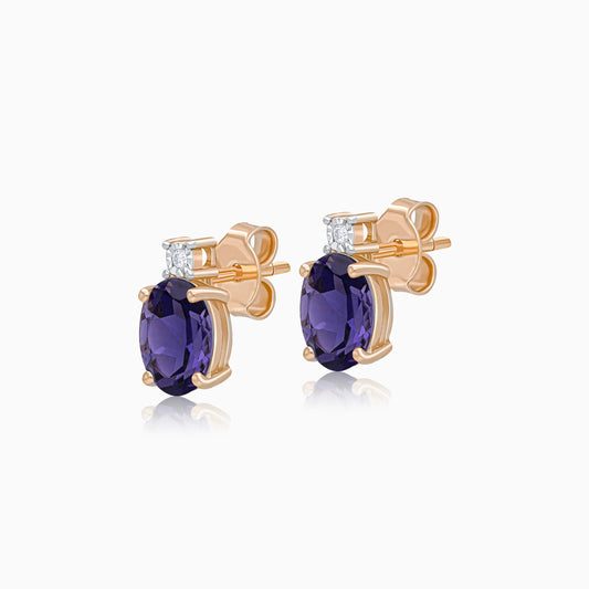 18k rose gold earrings decorated with Iolite gems and Natural Diamond | Colour Classic Collection