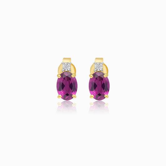 Romantic Rhodolite Garnet & Natural Diamond Earrings in 18k Yellow Gold – Colour Classic Collection