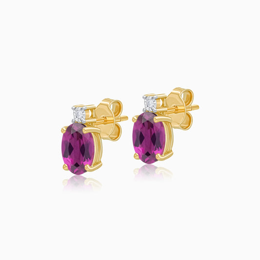 Romantic Rhodolite Garnet & Natural Diamond Earrings in 18k Yellow Gold – Colour Classic Collection