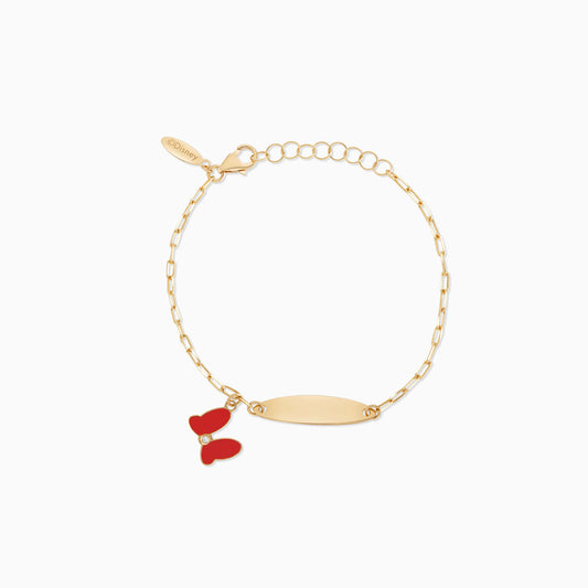 Disney- Mickey & Friends 18k Yellow Gold Mini Mouse Bow I-D kids Bracelet with Natural Diamond & Red Enamel