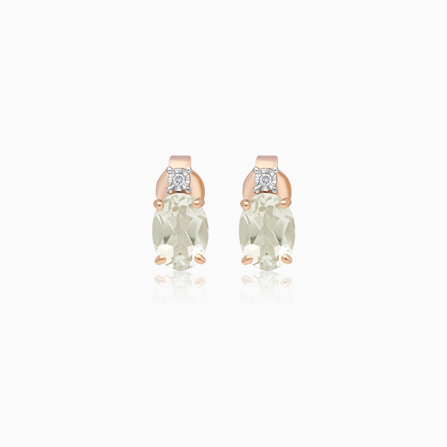 18K Rose Gold Earrings with Green Prasiolite & Natural Diamonds – Classic Collection