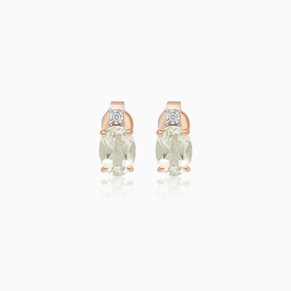 18K Rose Gold Earrings with Green Prasiolite & Natural Diamonds – Classic Collection