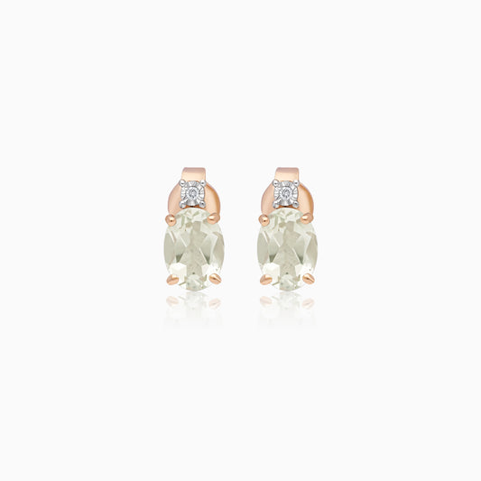 18K Rose Gold Earrings with Green Prasiolite & Natural Diamonds – Classic Collection