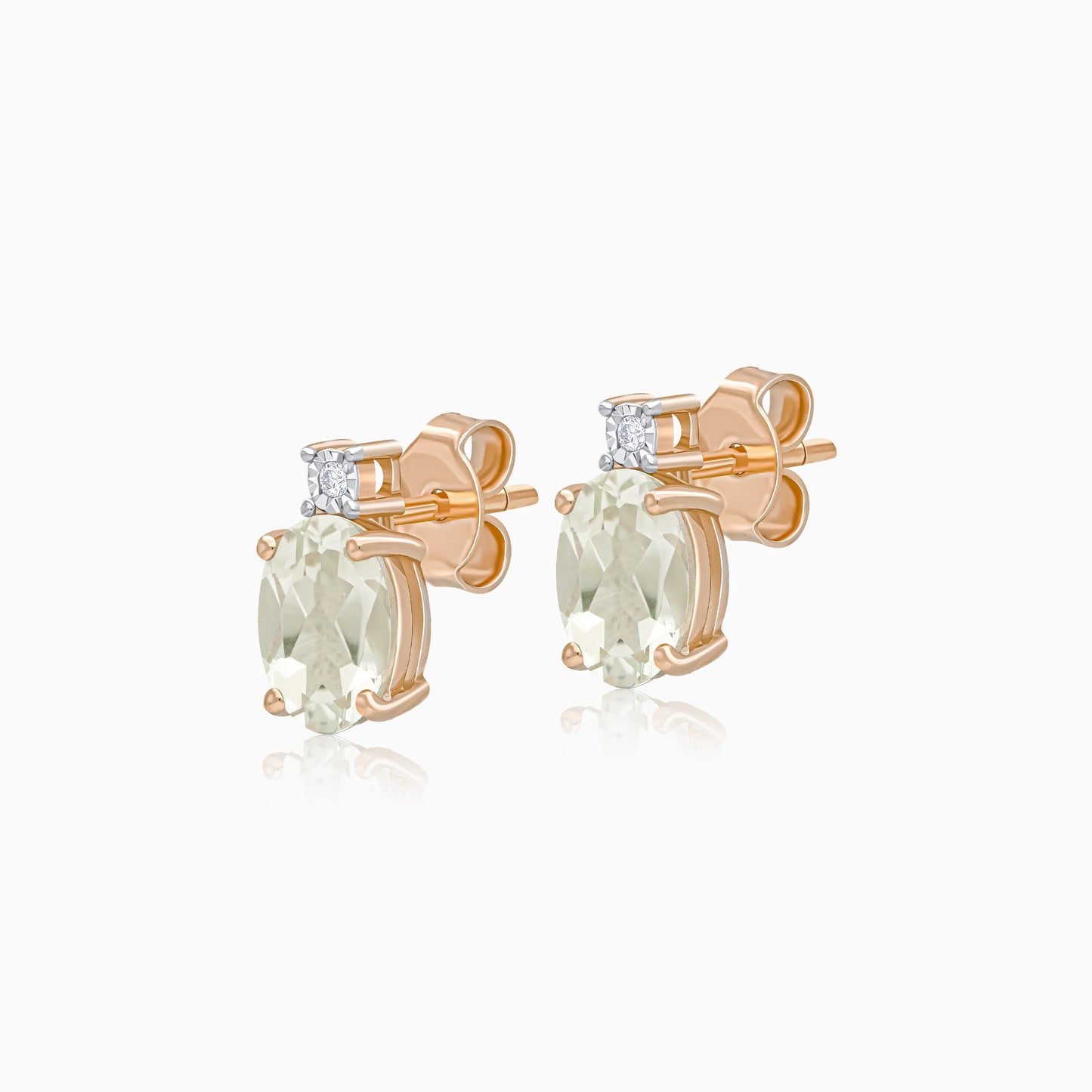 18K Rose Gold Earrings with Green Prasiolite & Natural Diamonds – Classic Collection