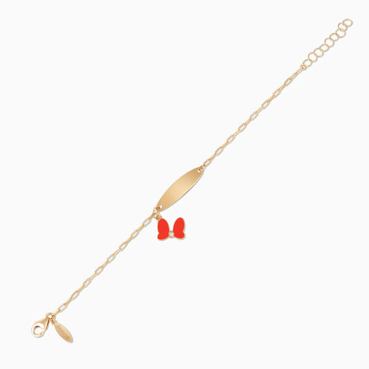 18K Yellow Gold Minnie Mouse Bow I-D Kids’ Bracelet with Natural Diamond & Red Enamel | Disney Collection