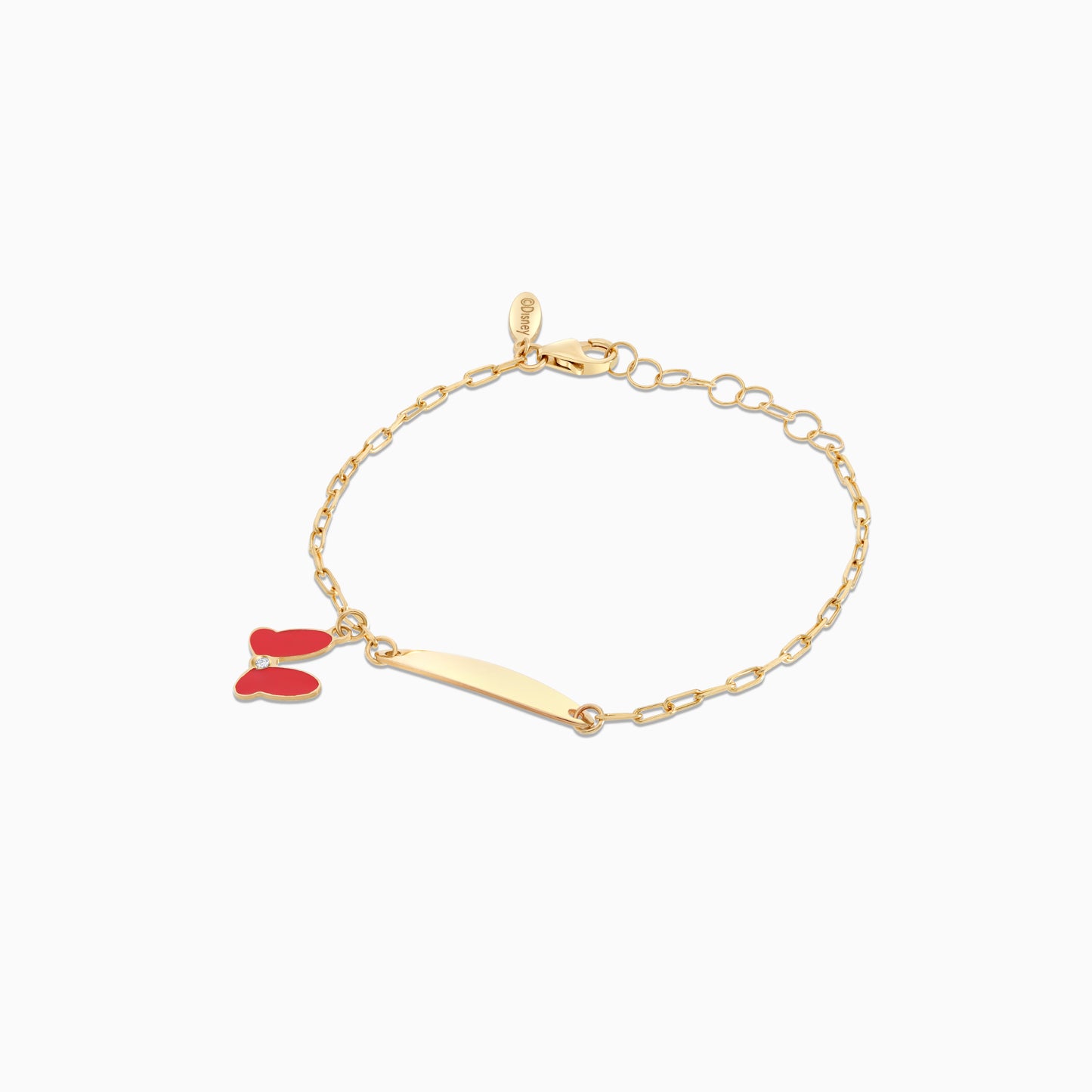 18K Yellow Gold Minnie Mouse Bow I-D Kids’ Bracelet with Natural Diamond & Red Enamel | Disney Collection