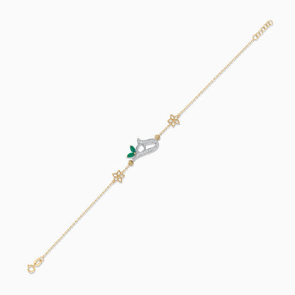 18K Yellow Gold Arabic Letter ‘Haa’ Bracelet with Natural Diamond & Green Agate | Horoufi Diamond Collection