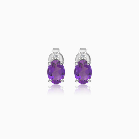 18K Gold Amethyst & Natural Diamonds earrings | colour classic