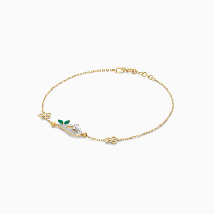 18K Yellow Gold Arabic Letter ‘Haa’ Bracelet with Natural Diamond & Green Agate | Horoufi Diamond Collection