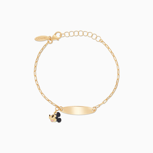 Disney Collection - Mickey & Friends- 18k Yellow Gold Mickey Mouse face I-D Bracelet with Enamels