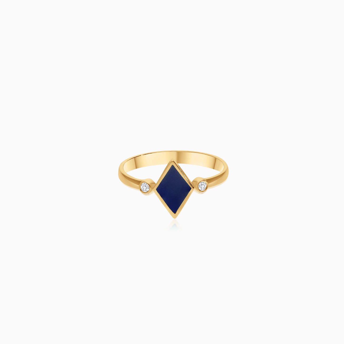 18K Yellow Gold Ring with Dark Blue Enamel & Natural Diamonds | Alwan Collection