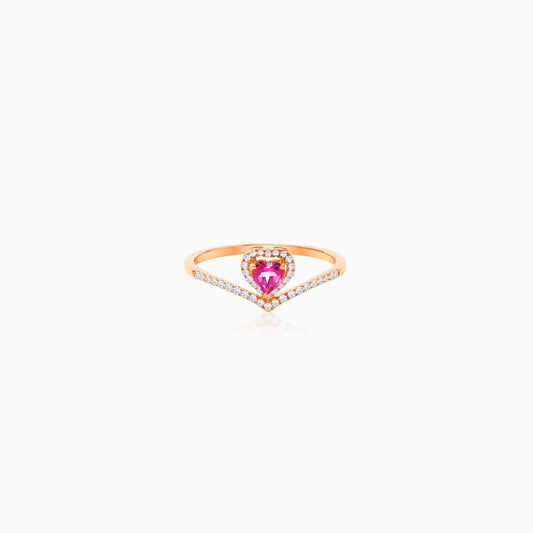 18K Rose Gold Ring with Heart-Shaped Pink Topaz and Natural Diamond Surround