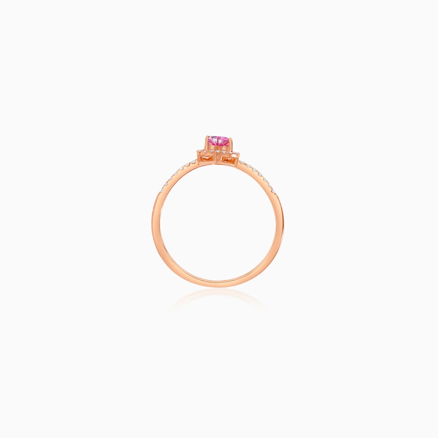 18K Rose Gold Ring with Heart-Shaped Pink Topaz and Natural Diamond Surround