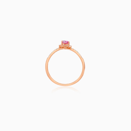 18K Rose Gold Ring with Heart-Shaped Pink Topaz and Natural Diamond Surround