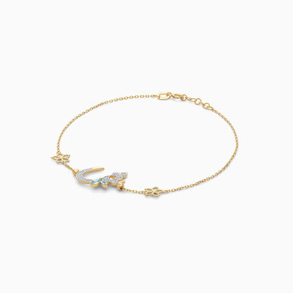 18K Yellow Gold Arabic 'Sheen' Bracelet with Natural Diamonds & Blue Topaz | Horoufi Diamond Collection
