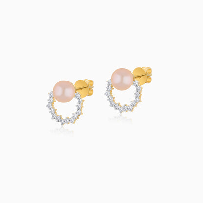 18K Yellow Gold Cultured Pearl and Diamond Stud Earrings