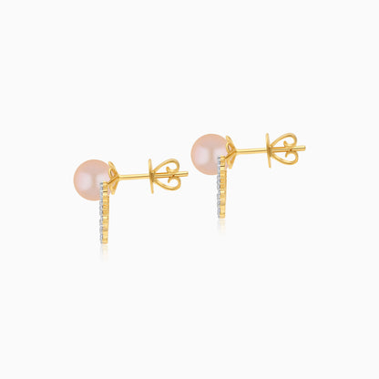 18K Yellow Gold Cultured Pearl and Diamond Stud Earrings