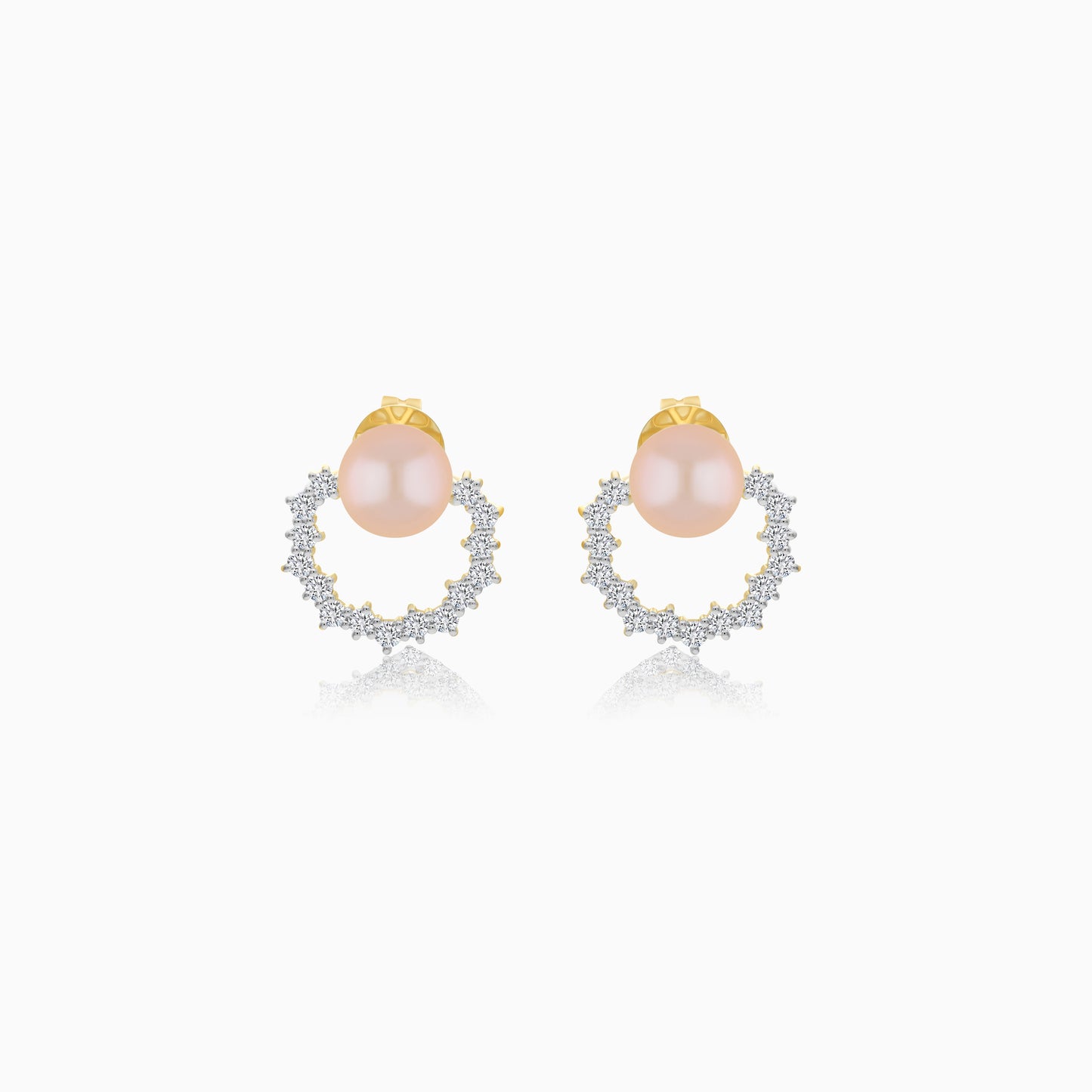 18K Yellow Gold Cultured Pearl and Diamond Stud Earrings