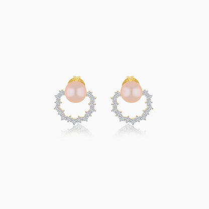 18K Yellow Gold Cultured Pearl and Diamond Stud Earrings