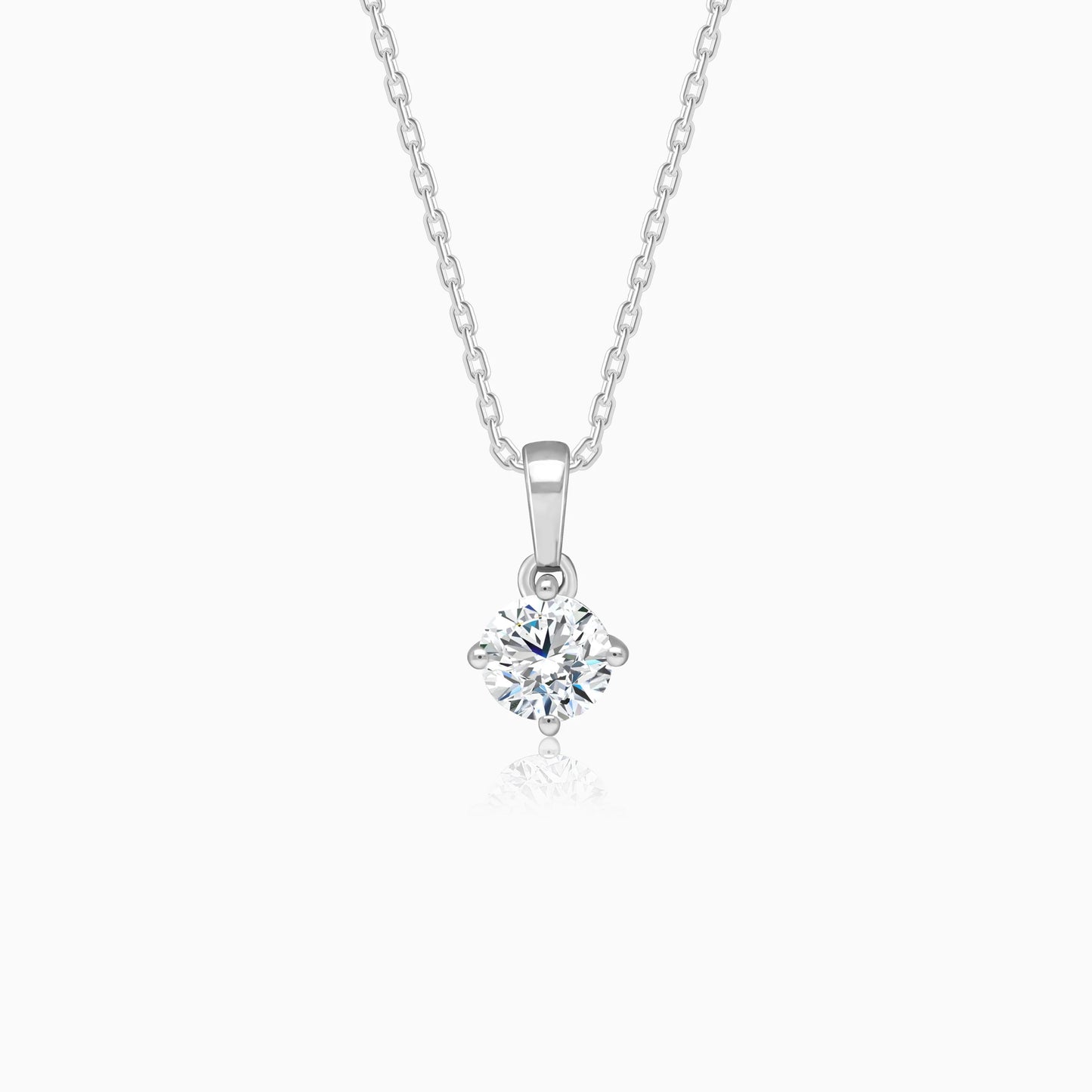 18K White Gold Pendant Necklace with Solitaire Diamond – Solitaire Collection