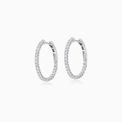 Elegant 18K white Gold Earrings with natural Diamond Round Shape Hoops
