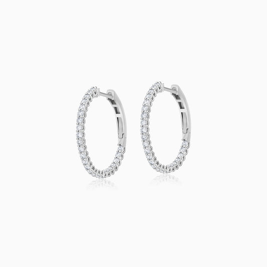 Elegant 18K white Gold Earrings with natural Diamond Round Shape Hoops
