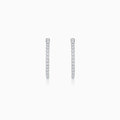 Elegant 18K white Gold Earrings with natural Diamond Round Shape Hoops