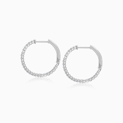 Elegant 18K white Gold Earrings with natural Diamond Round Shape Hoops