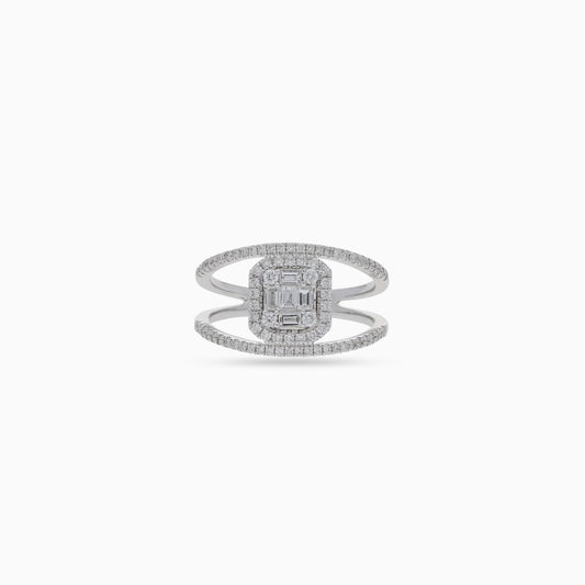 18k white gold ring with natural diamonds & square baguette diamond – carre collection