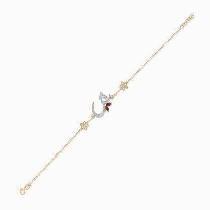 18K Yellow Gold Arabic ‘Sheen’ Bracelet with Natural Diamonds & Red Garnet | Horoufi Diamond Collection