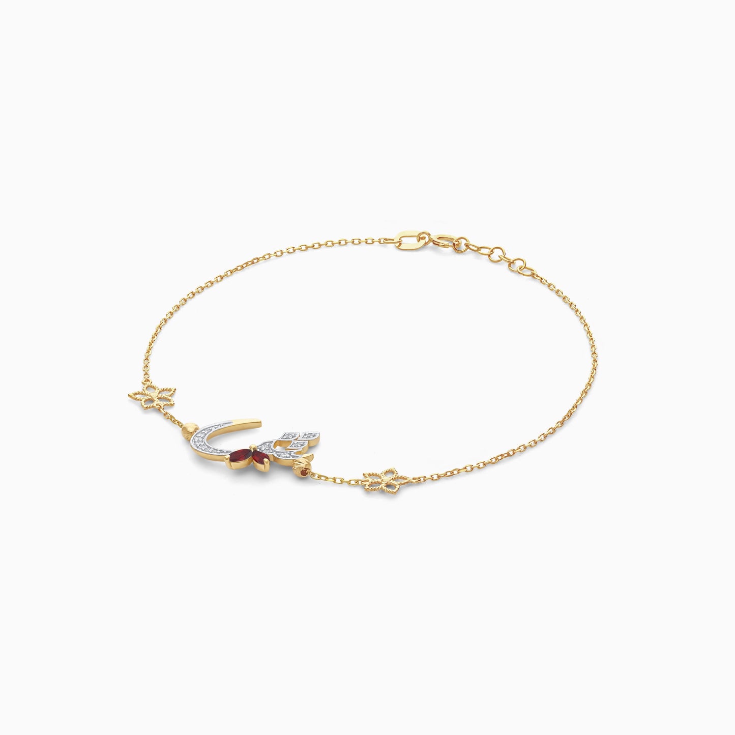 18K Yellow Gold Arabic ‘Sheen’ Bracelet with Natural Diamonds & Red Garnet | Horoufi Diamond Collection