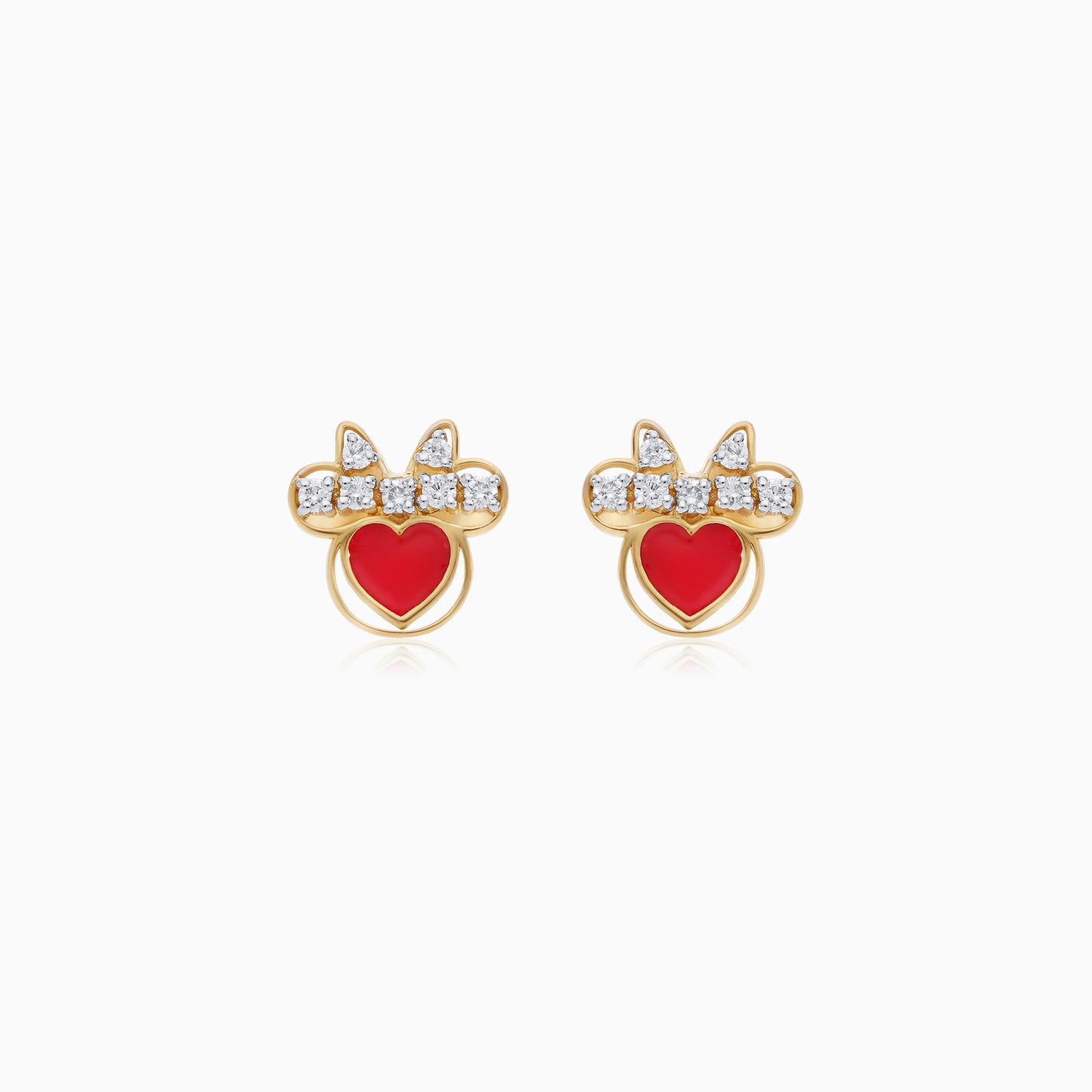 Minnie Mouse Hearts Stud Earrings in 18k Yellow Gold with Natural Diamonds & Red Enamel | Disney Collection