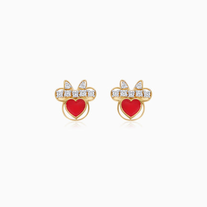 Minnie Mouse Hearts Stud Earrings in 18k Yellow Gold with Natural Diamonds & Red Enamel | Disney Collection