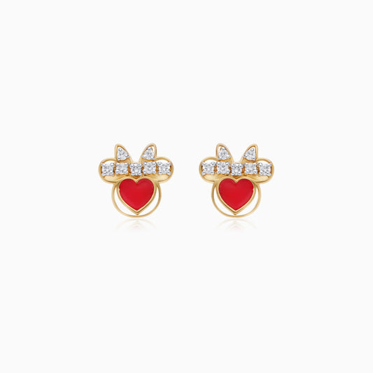 Minnie Mouse Hearts Stud Earrings in 18k Yellow Gold with Natural Diamonds & Red Enamel | Disney Collection