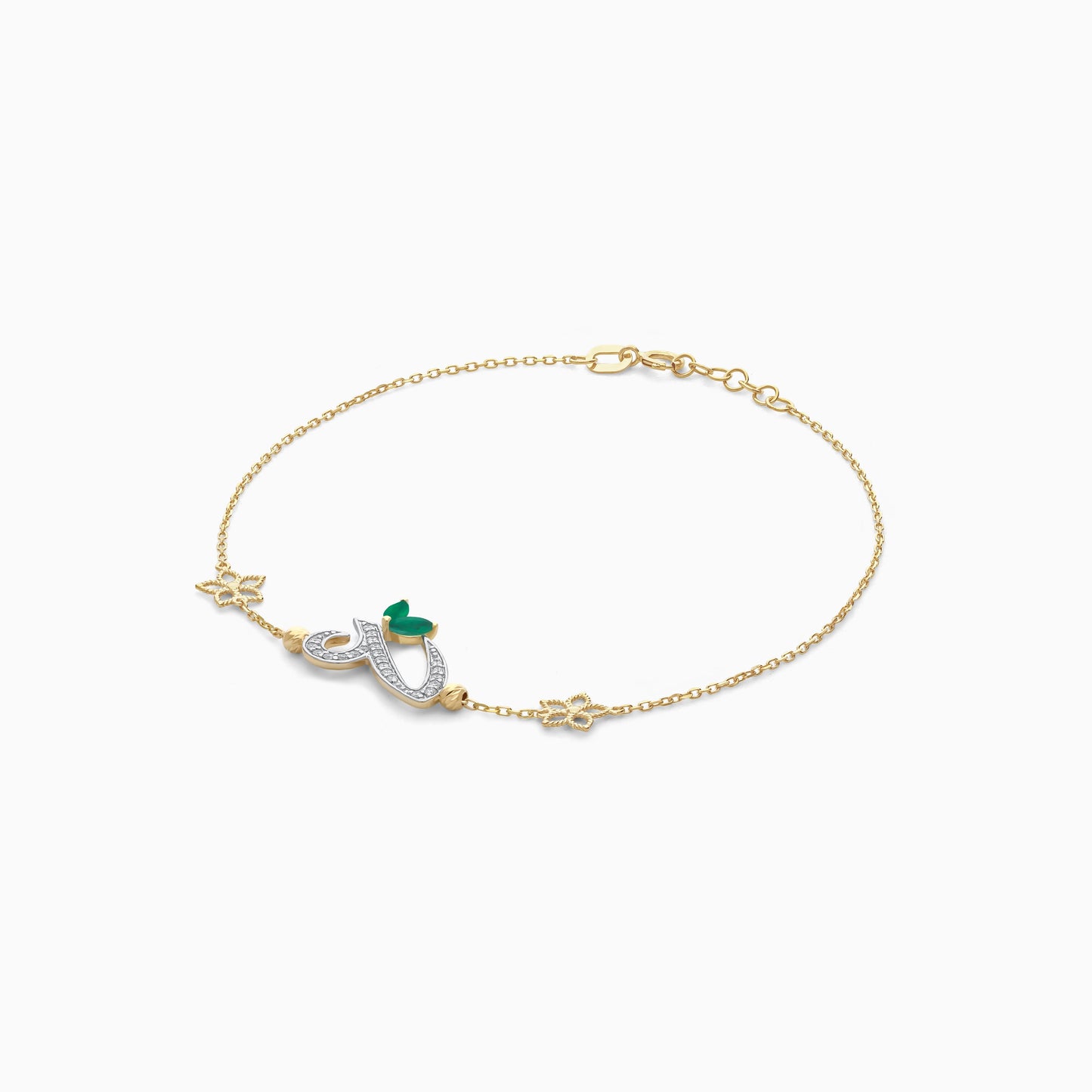 18K Yellow Gold Arabic ‘Ain’ Bracelet with Natural Diamonds & Green Agate | Horoufi Diamond Collection