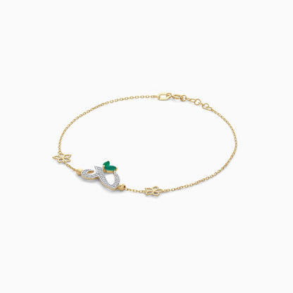 18K Yellow Gold Arabic ‘Ain’ Bracelet with Natural Diamonds & Green Agate | Horoufi Diamond Collection