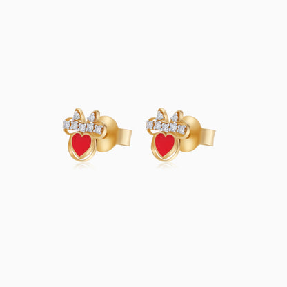 Minnie Mouse Hearts Stud Earrings in 18k Yellow Gold with Natural Diamonds & Red Enamel | Disney Collection