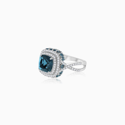 18K White Gold Ring featuring a stunning Natural Diamond and London Blue Topaz stones