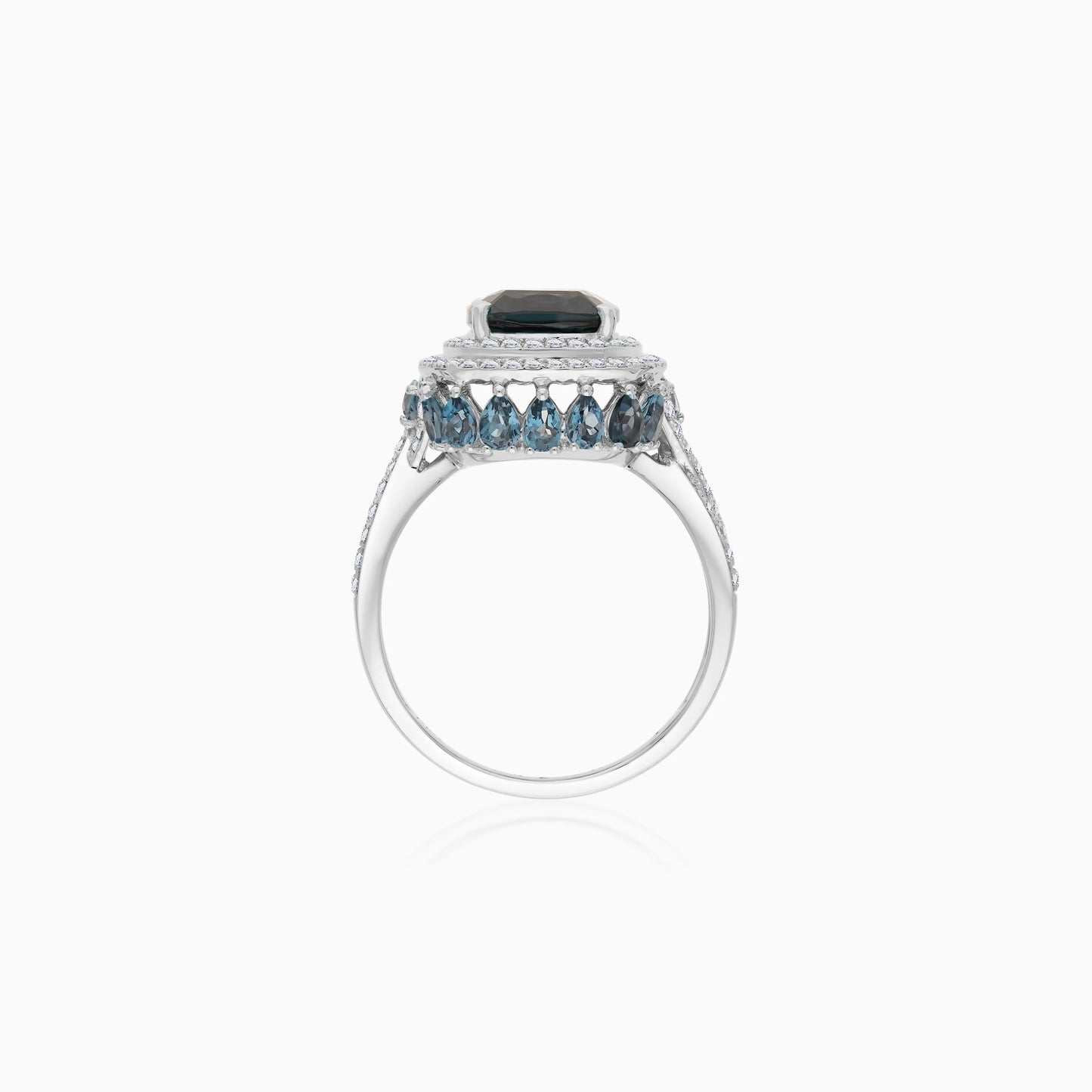 18K White Gold Ring featuring a stunning Natural Diamond and London Blue Topaz stones