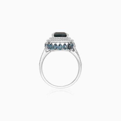18K White Gold Ring featuring a stunning Natural Diamond and London Blue Topaz stones
